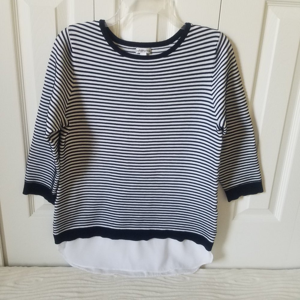 Croft & Barrow 3/4 Sleeve Sweater, M, black and white stripes